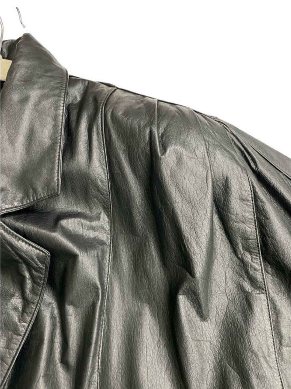 VTG G-III Genuine Leather Trench Coat Long Black Overcoat L Made in Indonesia - Picture 12 of 15